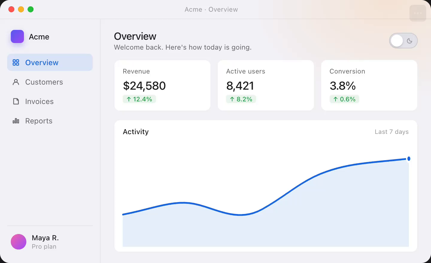 Dashboard Mode Toggle