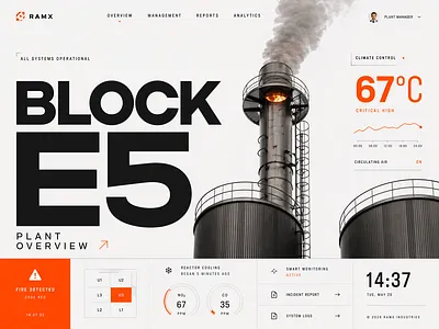 Industrial Dashboard High-Contrast UI alert analytics bold brutalism clean control panel dashboard data visualization factory high contrast industrial interface manufacturing monitoring plant typography ui ux web app web design