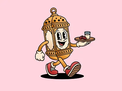 Happy Ramadan Lantern Mascot Cartoon 1930s style branding cartoon character design cultural illustration fanous flat art greeting card halftone iftar illustration islamic art lantern mascot nostalgia ramadan retro rubber hose vector art vintage