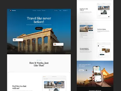 Mementos - Travel Planning SaaS Landing Page ai travel booking experience booking platform clean interface landing page minimal design mobile app showcase modern web design planner saas landing page startup website tourism platform travel travel app travel ui travel website trip planner ui design ux design web design