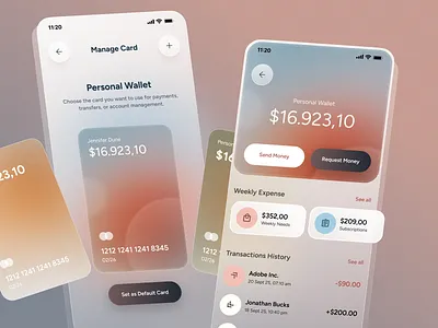 Designing Serenity in Digital Banking Mobile App UI bank calm cards clean dashboard design digital finance gradient money pastel serenity smooth soft stats ui wallet
