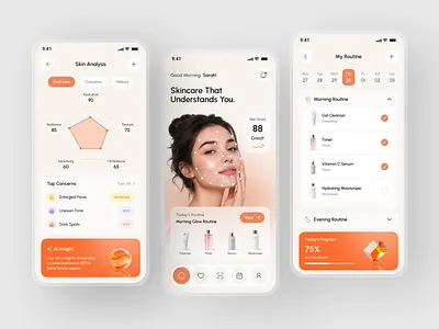AI-Powered Skincare Tracker App UI/UX 📱✨ ai skincare appdesign beauty tech branding dashboard design data visualization design figma health dashboard illustration mobile health app mobile interface mobileapp routine tracker self care app skincare app ui ui uiux ux design wellness app