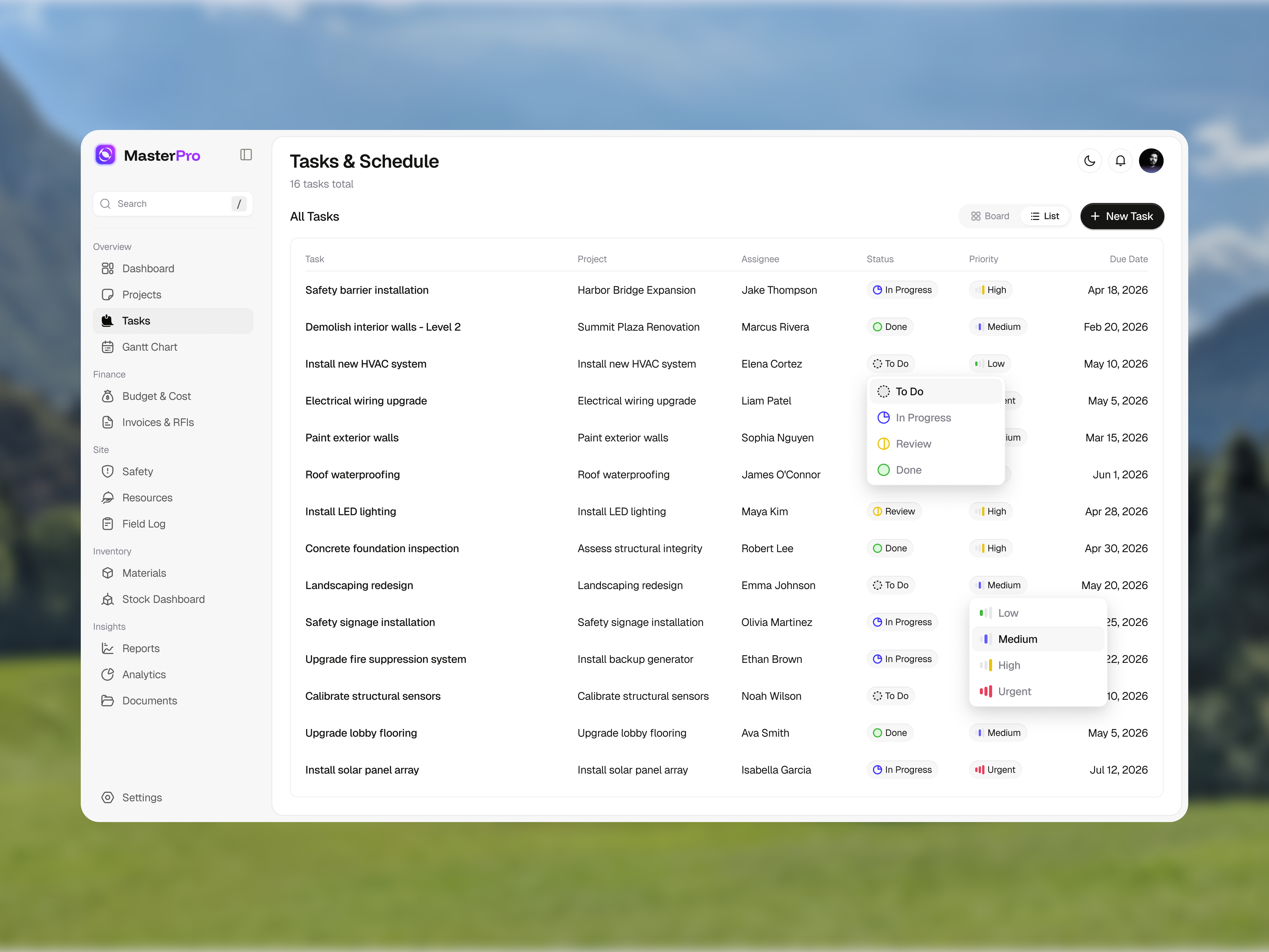 Construction Management Dashboard ai app construction management dashboard design interface product saas service startup task management ui ux web