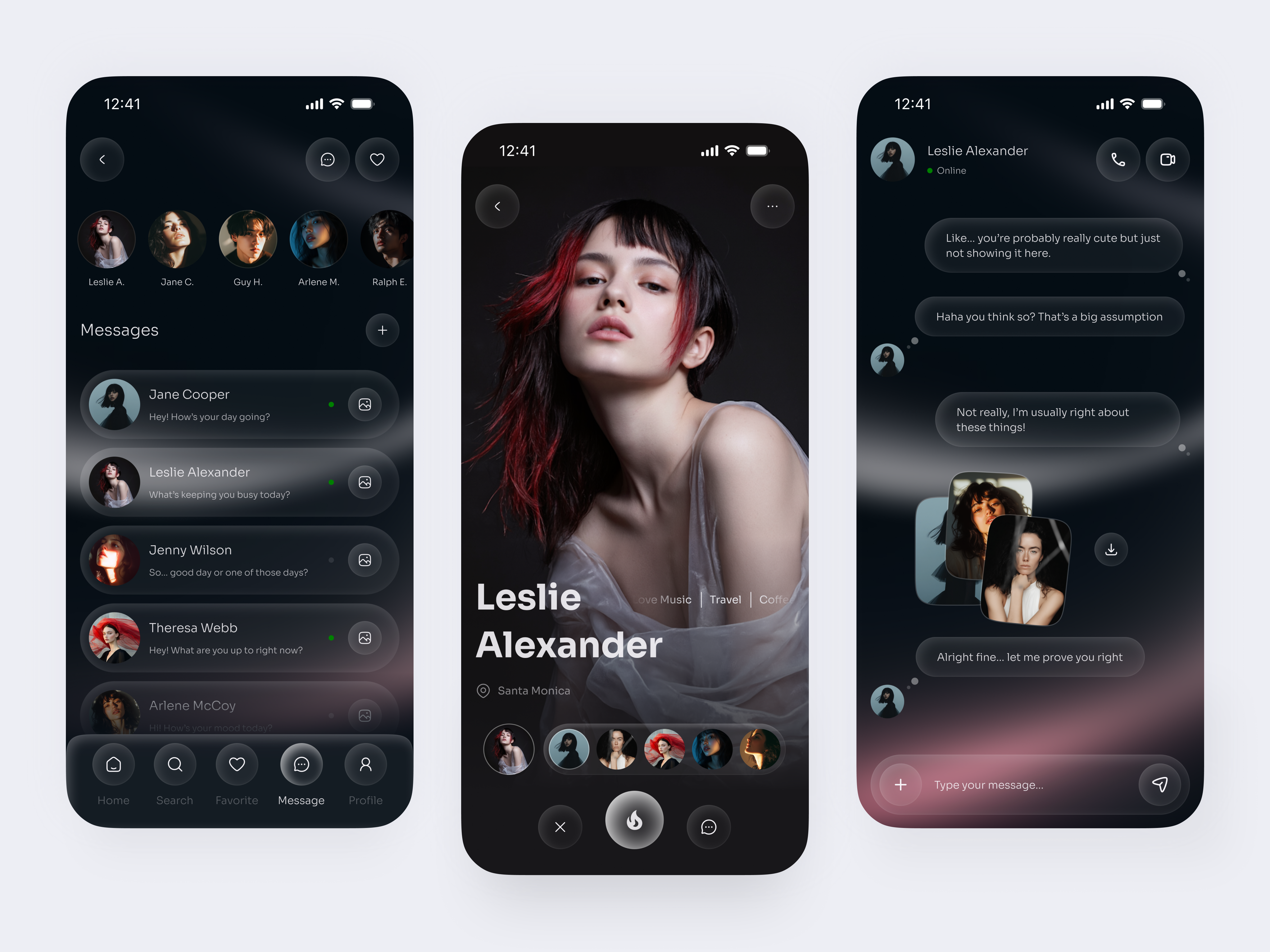 Dating App UI Design - Glassmorphism Mobile Experience app design chat app dating app glassmorphism messaging app mobile mobile app mobile ui product design saas design social app social media social platform ui kit user interface web