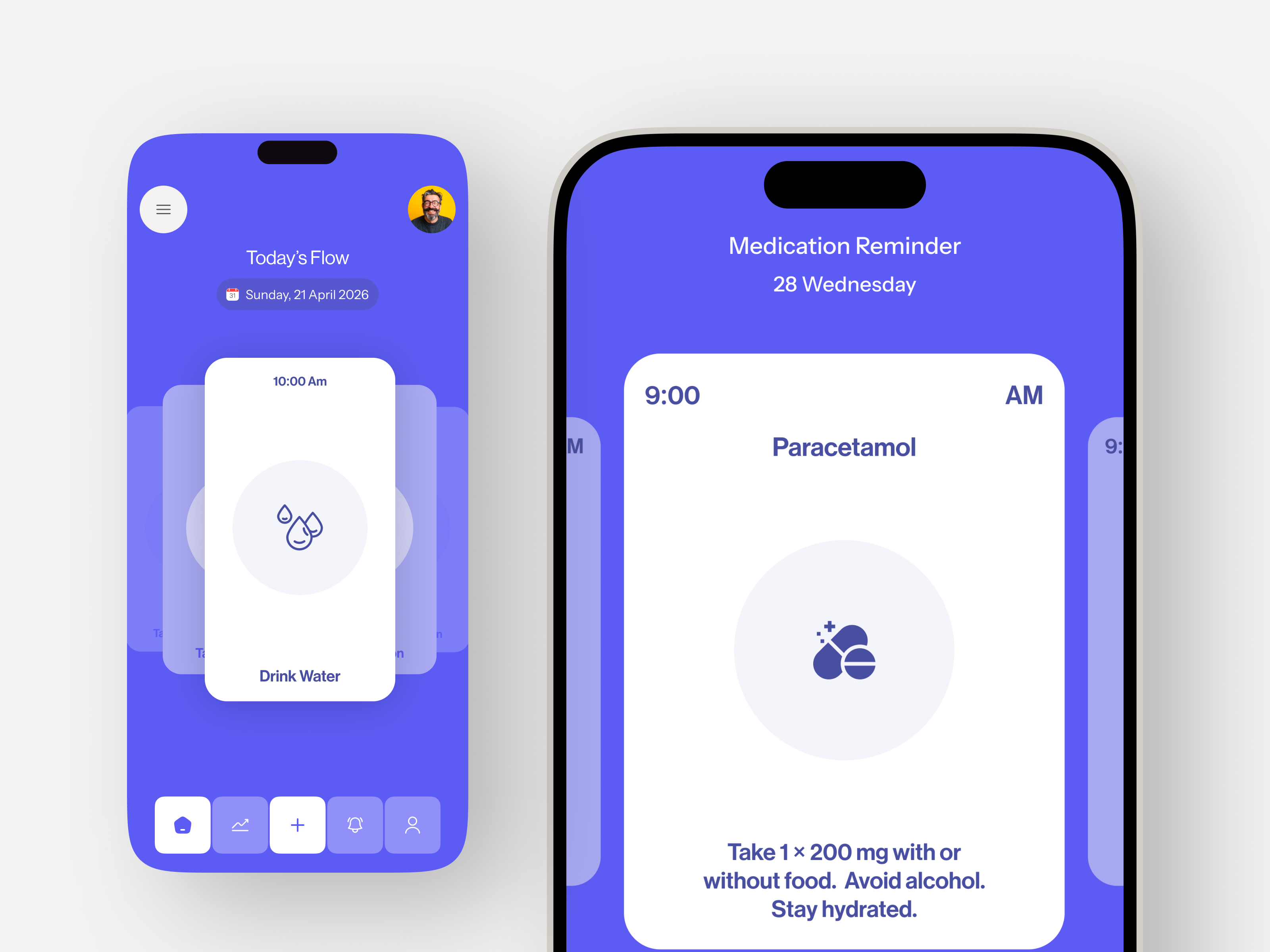 Daily Wellness Tracking Mobile App dailyflow dailyroutine design dosagereminder habittracker healthcaredesign healthreminderapp healthtech medicalapp medicationreminder medicationtracker patientcare pillreminder selfcareapp ui design uiux design user interface ux design ux research wellnessapp