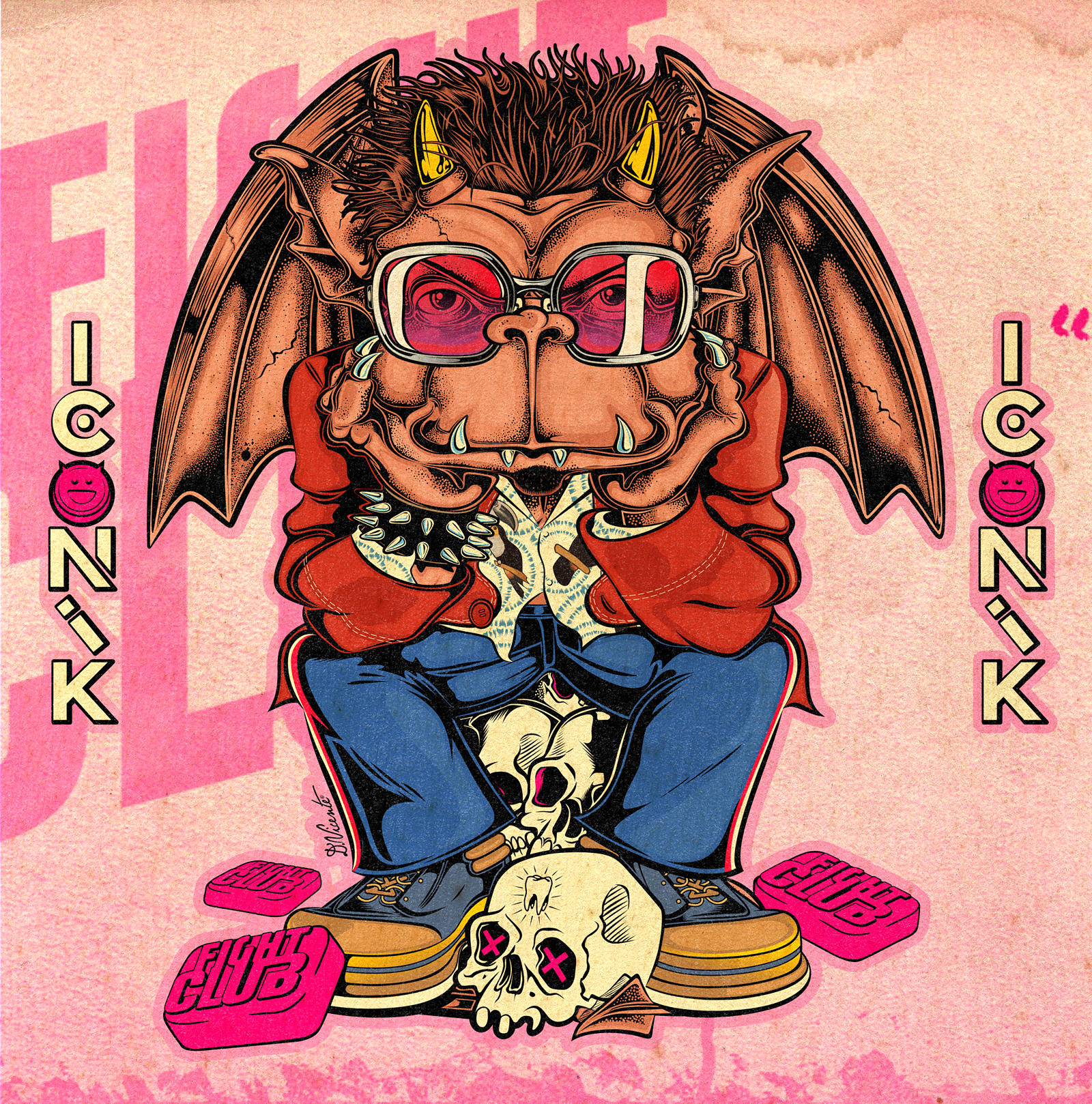 TEEN GARGOYLE #07 – FIGHT CLUB VIBES cartoon art character design creature design cult movie art david vicente digital art digital illustration fight club gargoyle illustration inking lowbrow art movie tribute pop culture art retro style teenage gargoyle underground art weird art