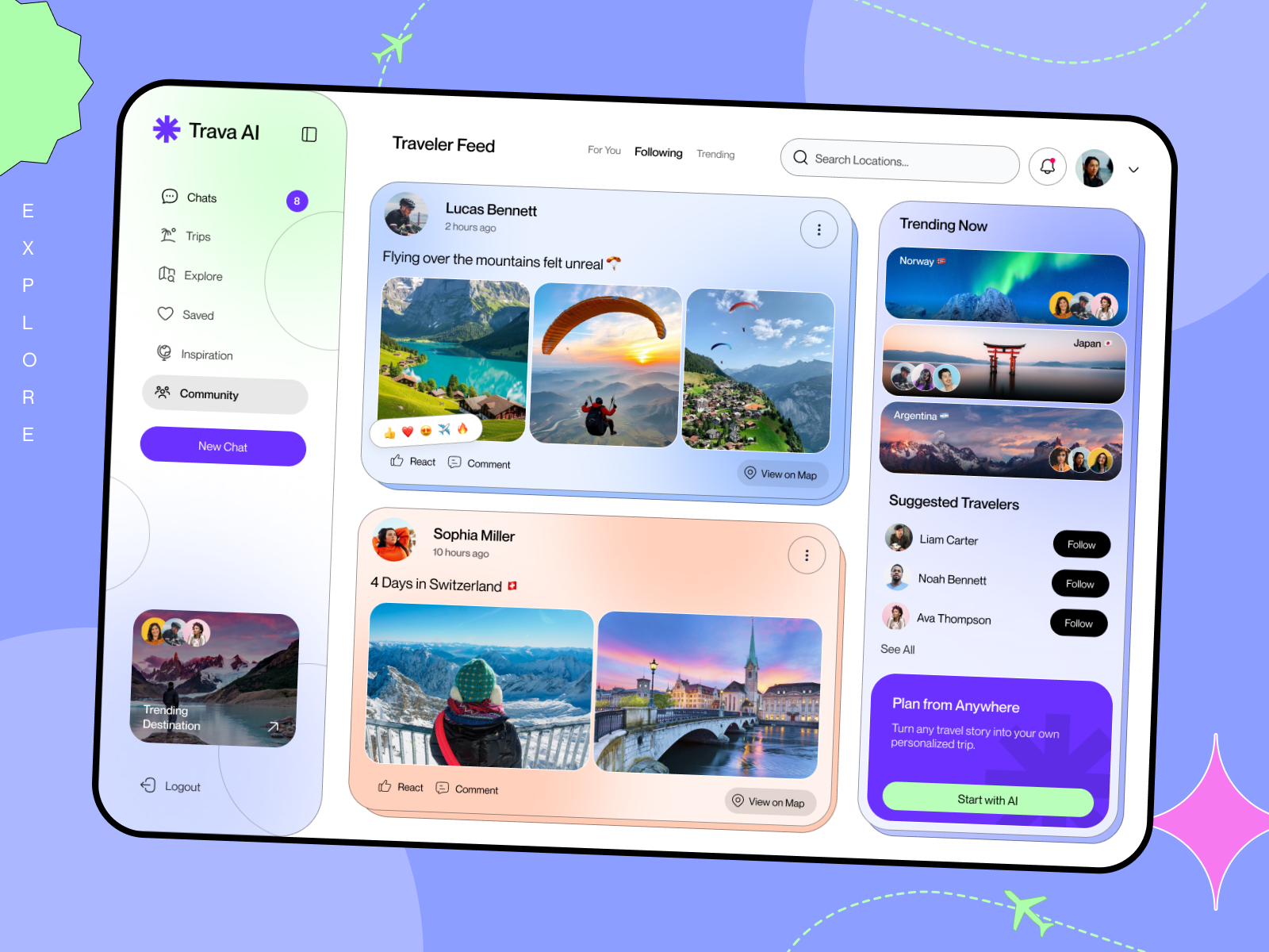 AI-Powered Trip / Travel Planner Website adventure app ai design ai travel app ai travel planner clean ui designing travel apps itinerary tourism travel travel app design travel application design travel booking travel itinerary app travel planner app travel web portal travel website trip trip planner app uiux web app design