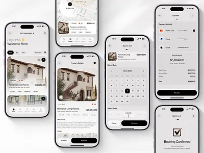 Aurex Living — Real Estate Mobile App Design app design booking app clean ui figma home rental app ios app design map ui minimal ui mobile mobile app design mobile ui product design property app property details real estate app real estate ui ui design uiux