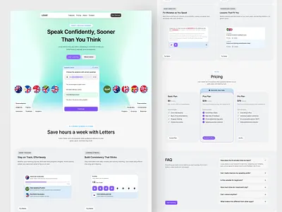 LEXAY - language learning Landing Page ai ai course ai search ai website bento block glass clean course footer hero landing page language class learning website online learning product ai saas schedule ui web design website
