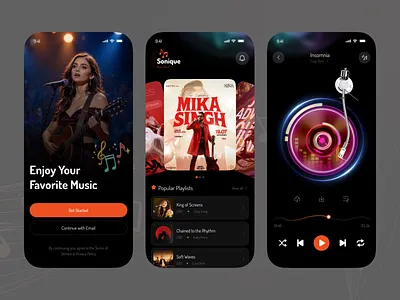 Music Player App UI | Dark Mode Audio Streaming Mobile Design appdesign audioplayer cleanui darkui iosdesign mobileui moderndesign music musicapp musicplayer neon streaming ui ux