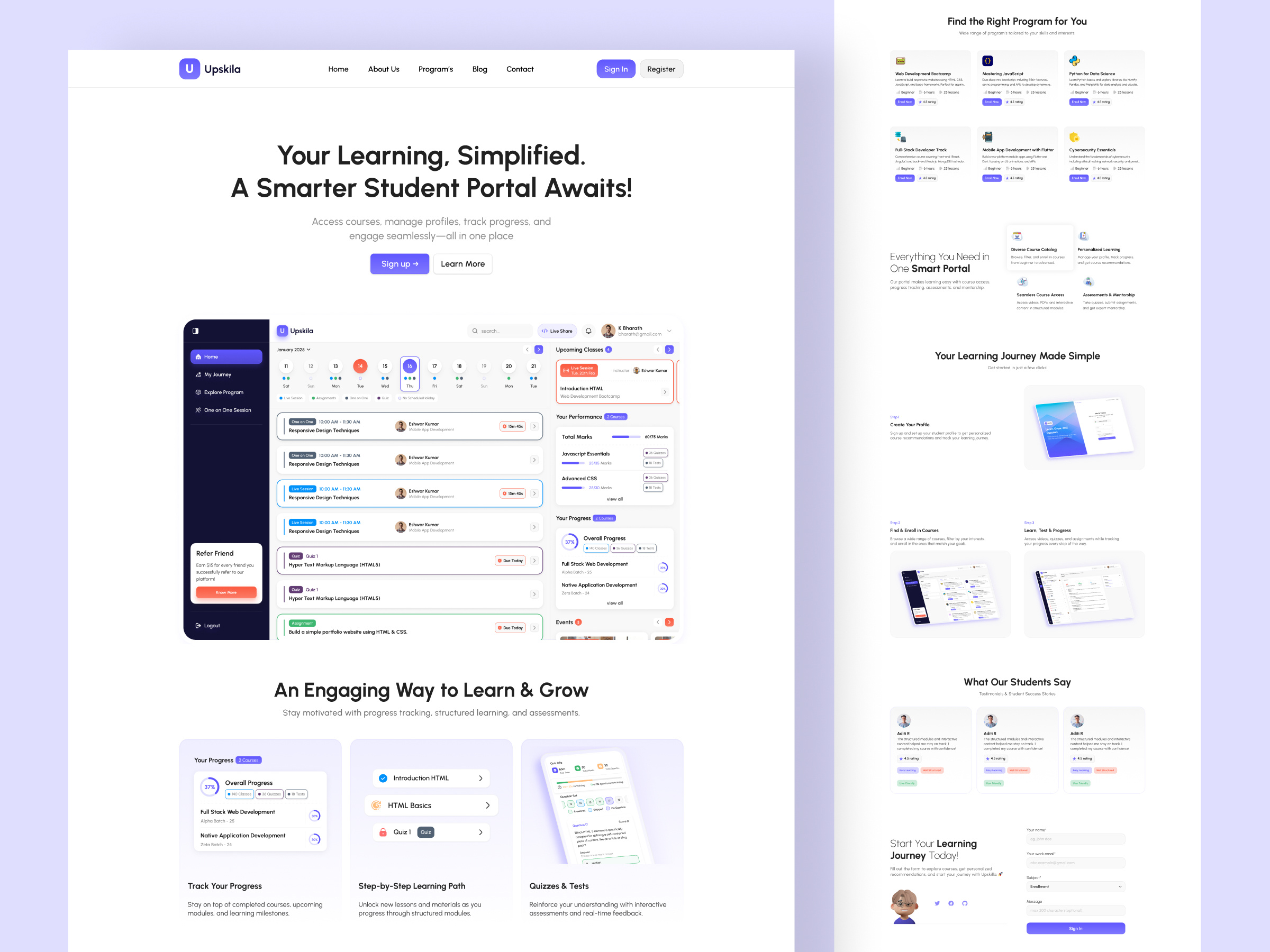 Upskilla Edtech Platform Website Design course platform dribbble edtech design education ui education website landing page ui learning platform product design student portal web design website design website ui