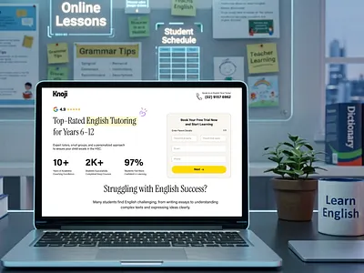 English Tutoring Landing Page animation bright ui clean ui design dribbble shot educational landing page english learning graphic design landing page design lead generation productdesign responsive deisgn tutoring ui ux yellow ui