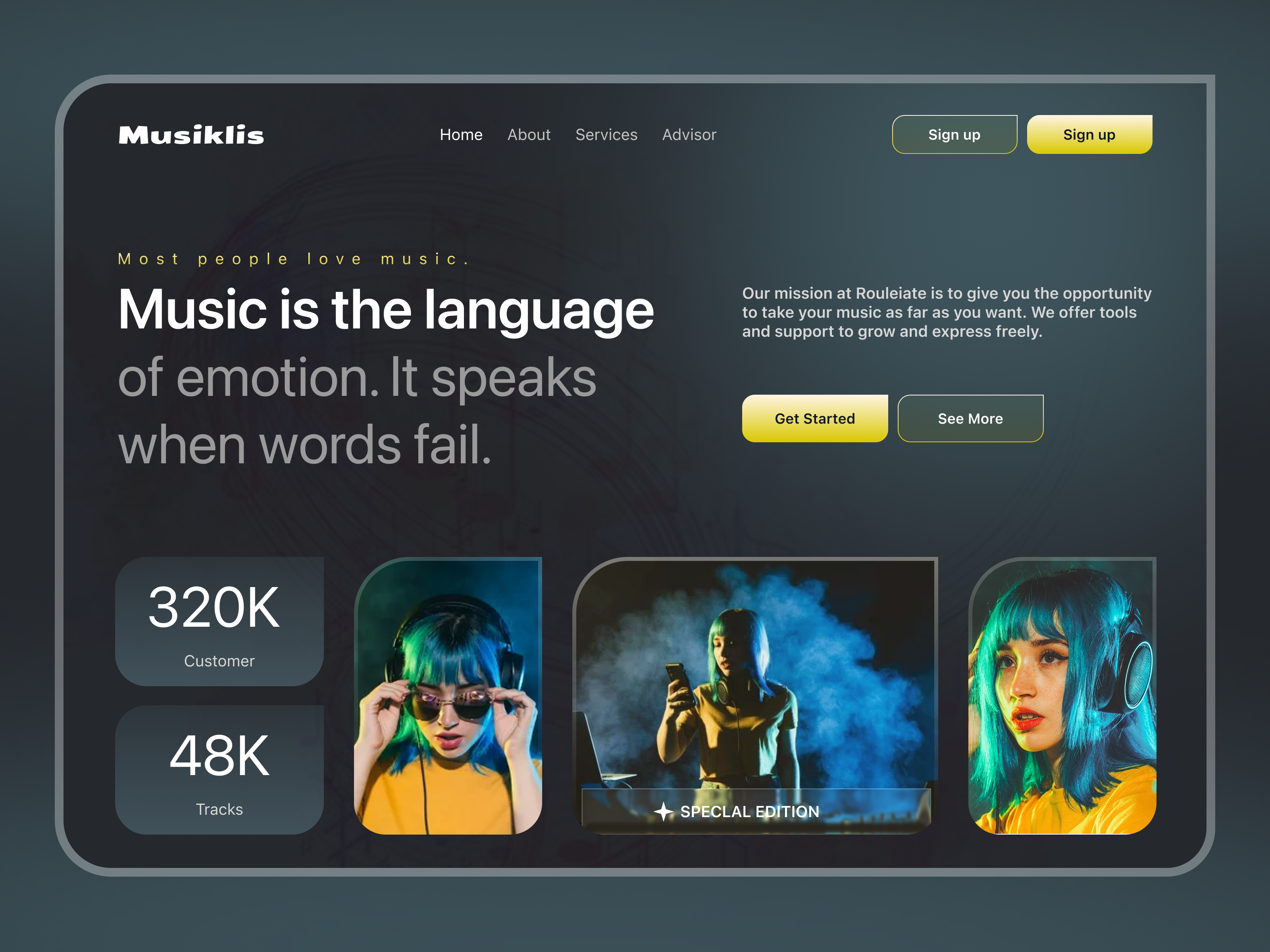 Music Streaming Landing Page – Emotion Driven UI app design creative ui dark ui dashboard ui glassmorphism gradient ui hero section landing page design mobile ui modern ui music app music landing page music website product design streaming app typography design ui design user interface ux design web design
