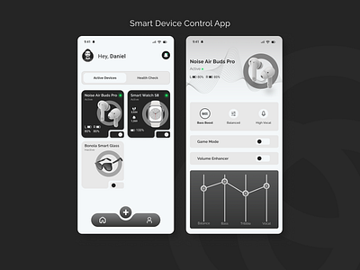 Smart Device Control App air buds app airbuds amart watch figma mobile app smart watch app ui ux