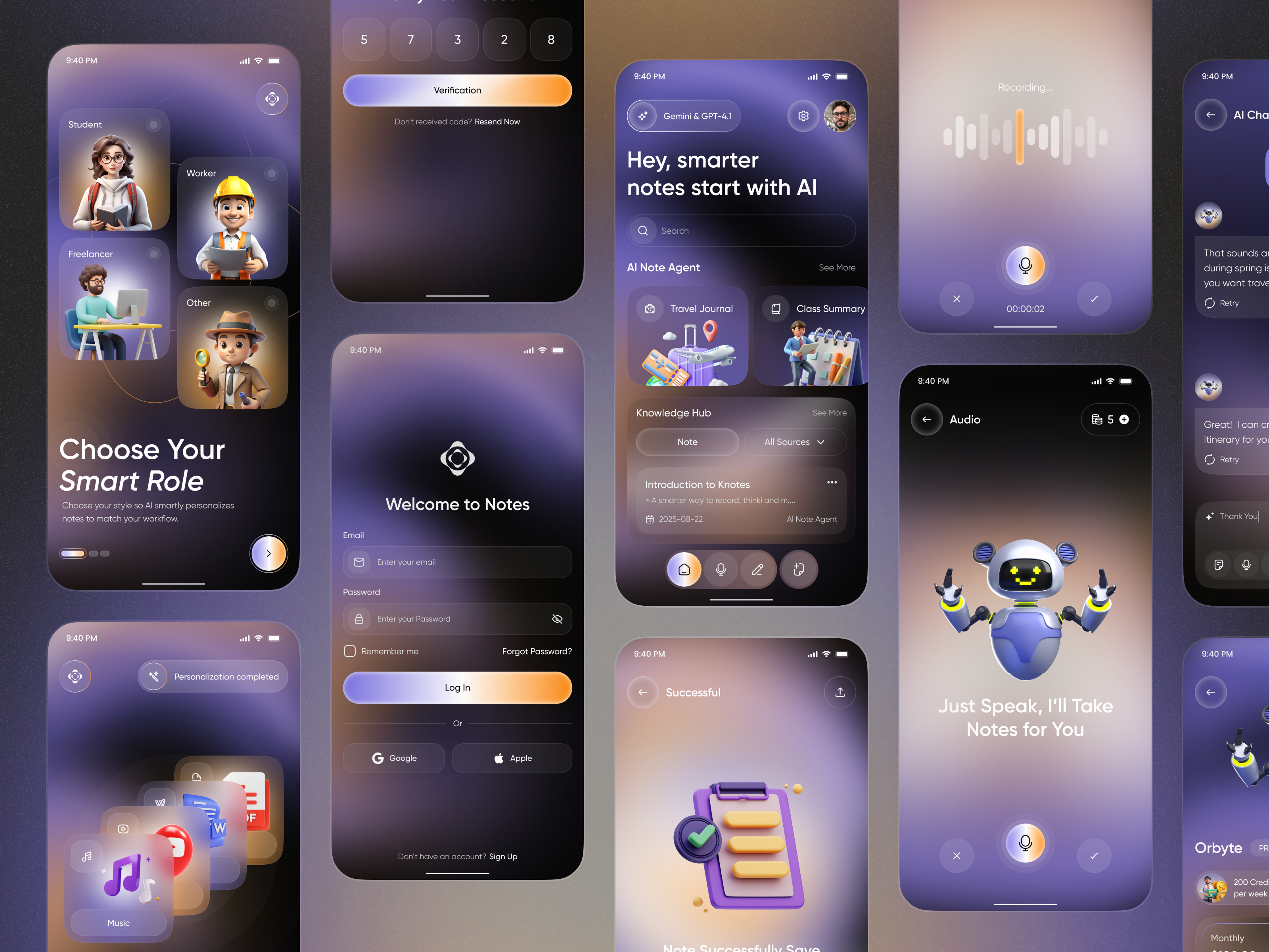 AI Notes, Transcription & Productivity Mobile App Design