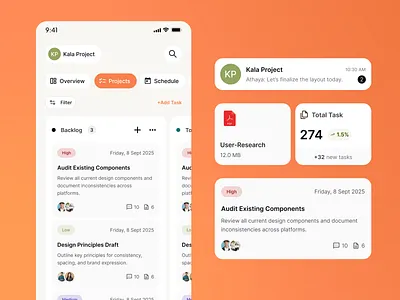 Workio - SAAS Project Management App app chat clean design file kanban board management mobile orange performance project saas schedule stats system task team ui ux work