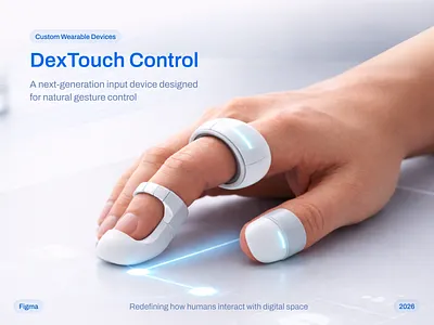 DexTouch Control: Gesture-Based Wearable Precision ai control on fingertips design device dex touch digital interaction digital product interaction design product design touch control typography ui ui design ux uxdesign wearabe device wearable design