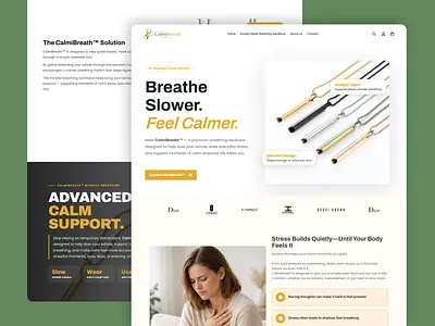 CalmiBreath–Premium Shopify Wellness Store (CRO-Focused Design ) breathing device clean design conversion optimization cro design ecommerce ecommerce design ecommerce ux health products landing page minimal ui modern ui online store premium design product page relaxation products shopify design shopify store ui design ux design wellness ecommerce