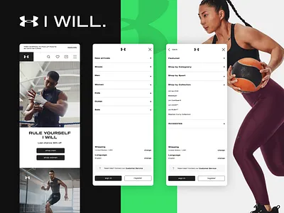 Under Armour E-commerce Concept – Mobile Navigation & Menu app drawer ecommerce interface menu minimal mobile navigation responsive retail sportswear ui underarmour ux webdesign