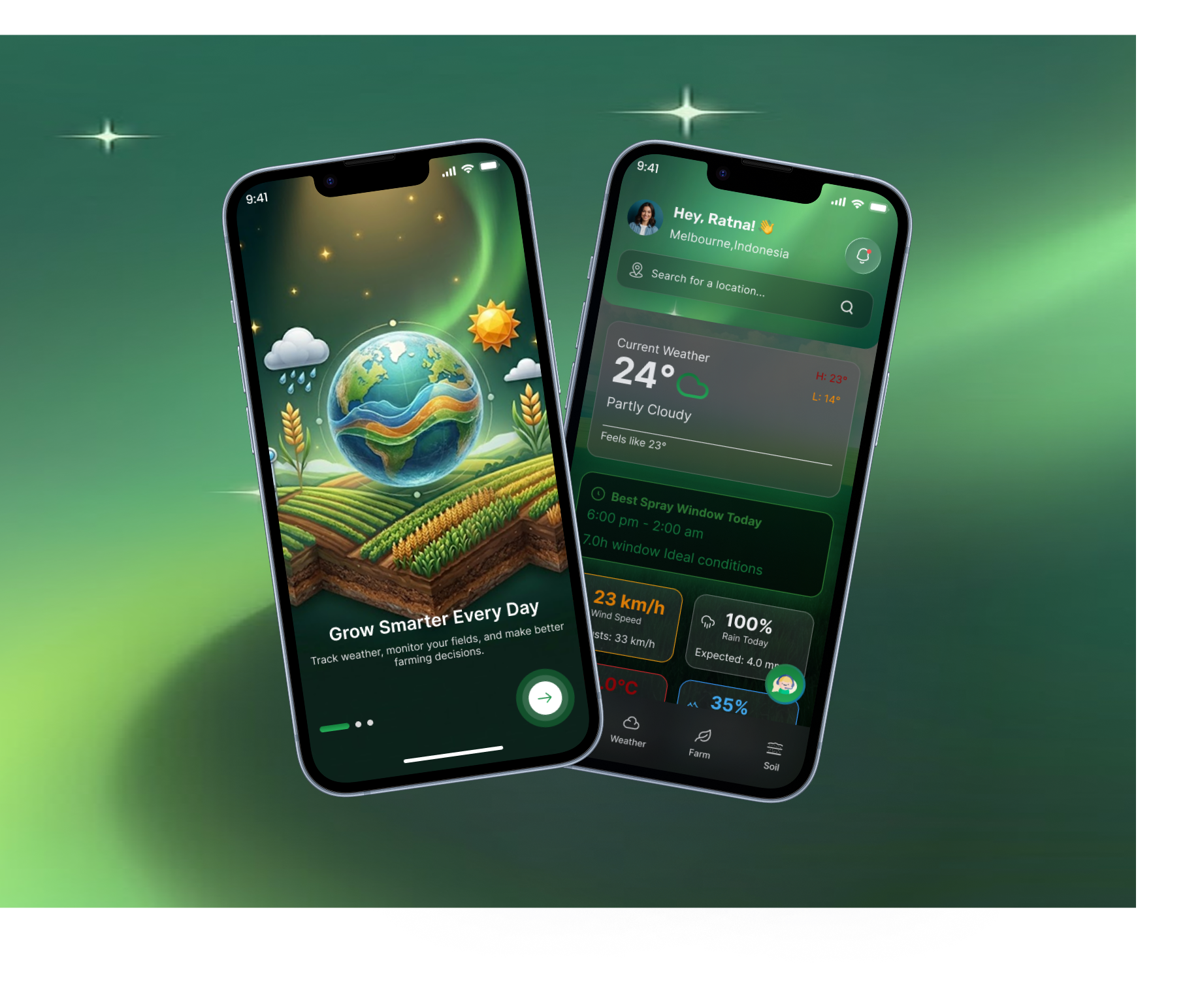 AI-Powered Farming & Weather App UI 🌿🌦️ agritech ai design app ui app ux clean ui dark mode ui dashboard design data visualization farming app green design minimal design mobile app design mobile interface product design smart farming ui design user experience user interface ux design weather app