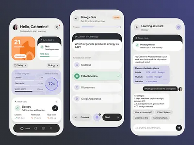Lumio — AI Study Companion animation app design dark mode ui uxui