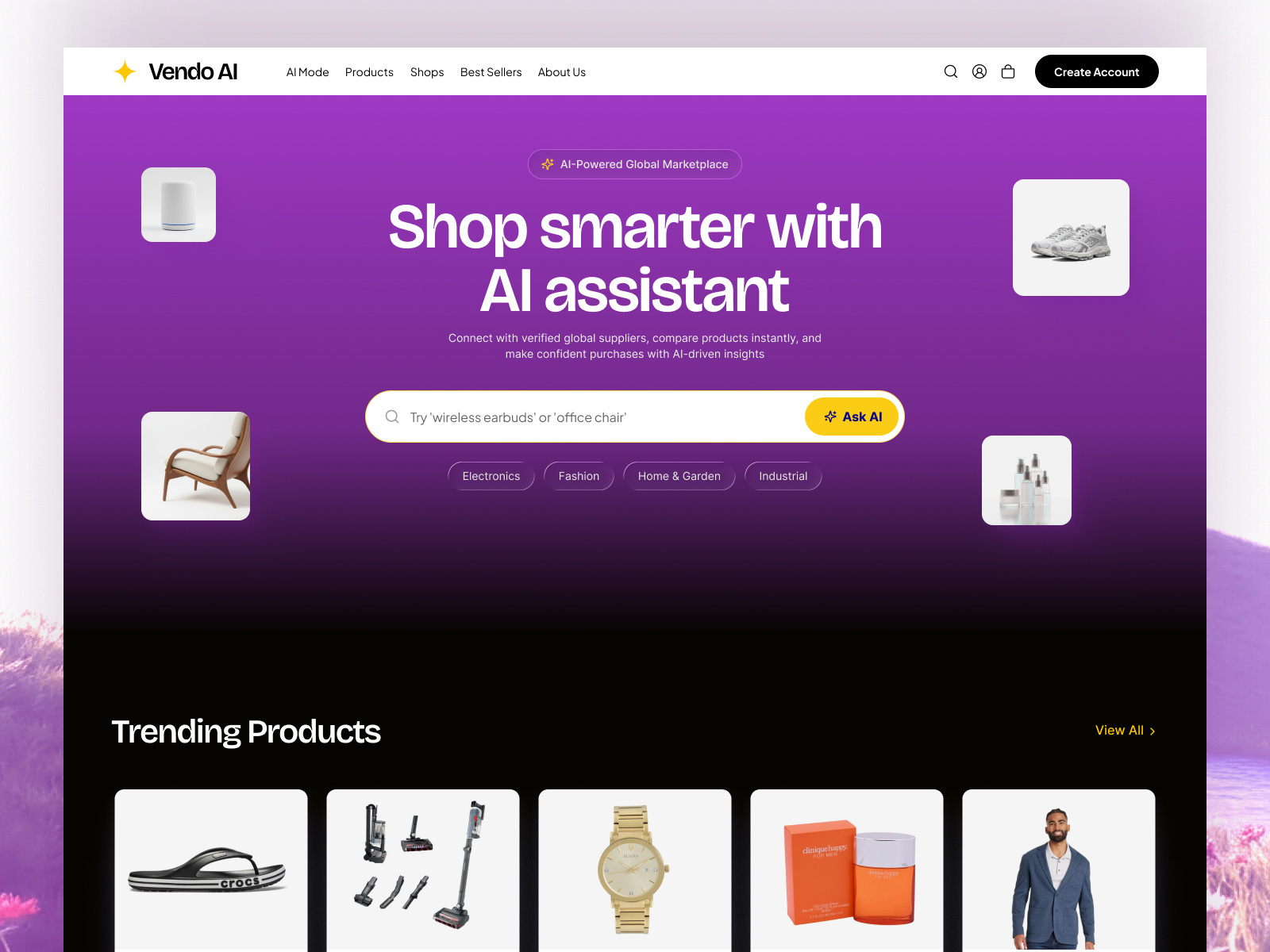 AI Marketplace Website Design | Ecommerce UI UX | Vendo AI ai design ai ui clean ui dashboard ui ecommerce figma landing page marketplace modern ui product design saas design startup design ui design ux design web design