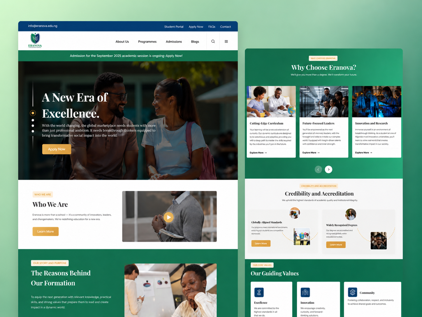 Eranova Education Website UI/UX Design academic website color palette education website figma website design institutional website landing page design modern website ui responsive website design school website design trust focused design typography design ui ux design university website design web design website case study