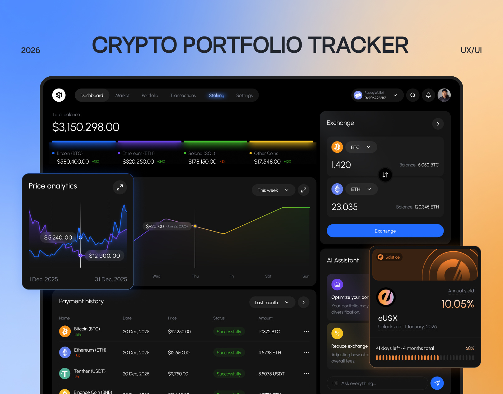 💸 Fintech Dashboard UI UX Crypto App Investment Platform DeFi asset tracking crypto dark dashboard dashboard design dashboard ui data heavy defi desktop software finance fintech graphs lending market portfolio management ui uiux user experience user interface web app web3