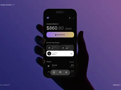 Earned Wage Access — Mobile App Design 3d animation app branding dark ui design earned wage access fintech graphic design hr benefit logo mobile app motion graphics product design ui ux web