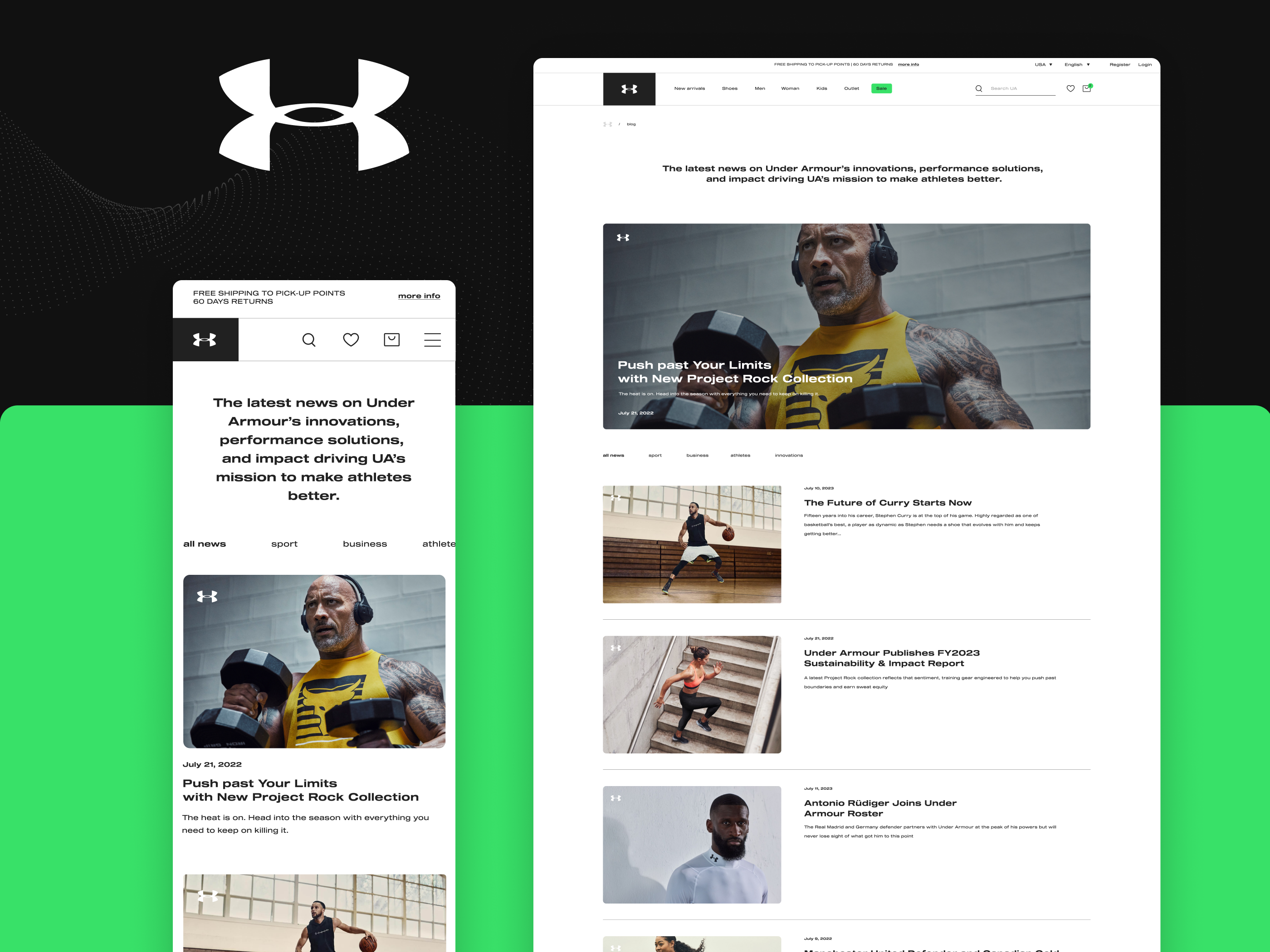 Under Armour E-commerce Concept – Blog & Editorial Listing blog content editorial interface journal layout magazine minimal sportswear storytelling typography ui underarmour ux webdesign