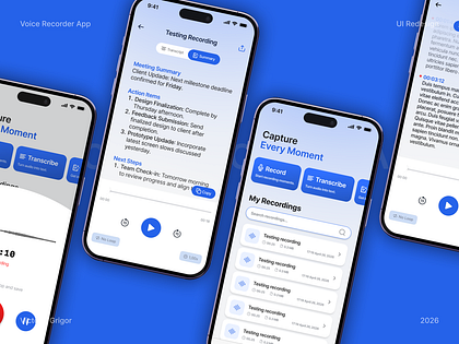 Voice Recorder App UI — AI Transcription & Summaries