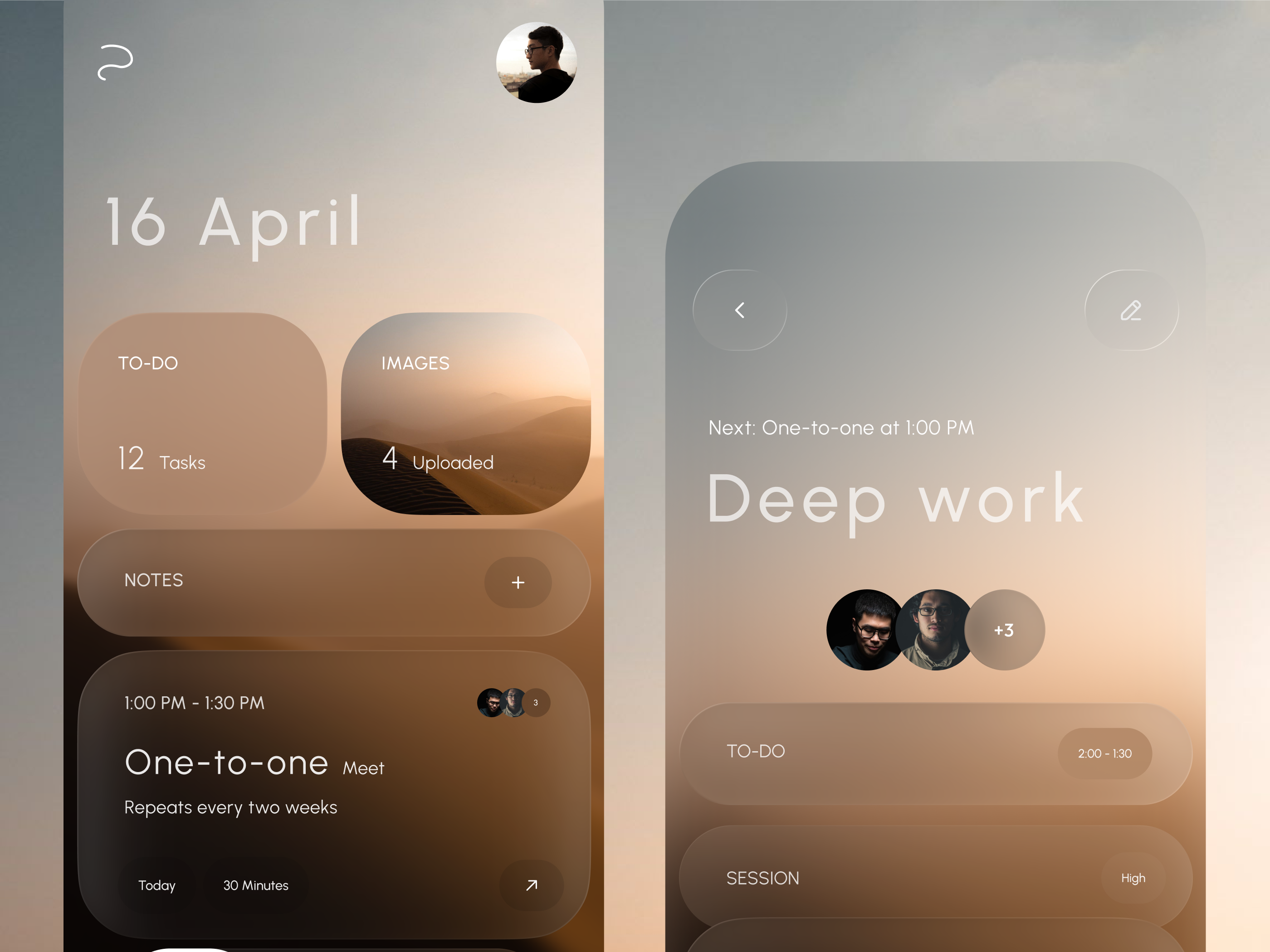 Minimal Glassmorphism Notes & Productivity App