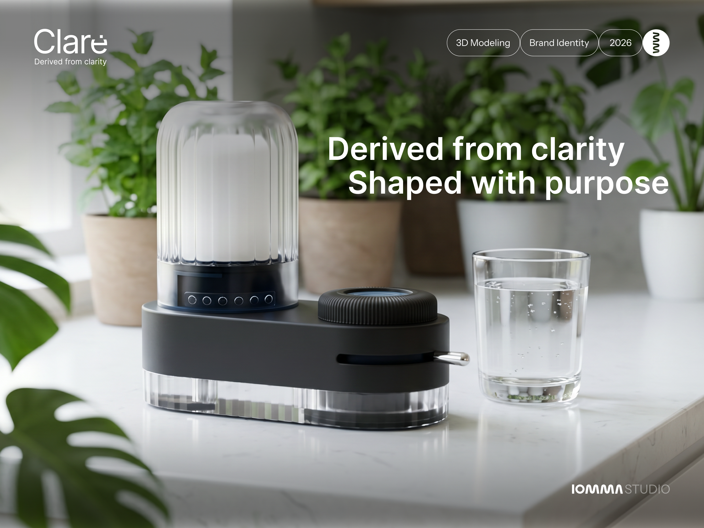 Claré - Derived with clarity 3d 3d modeling 3d render 3d visualization ai arnold render branding glass material graphic design industrial design kitchen design lighting logo lookdev product design product render product visualization