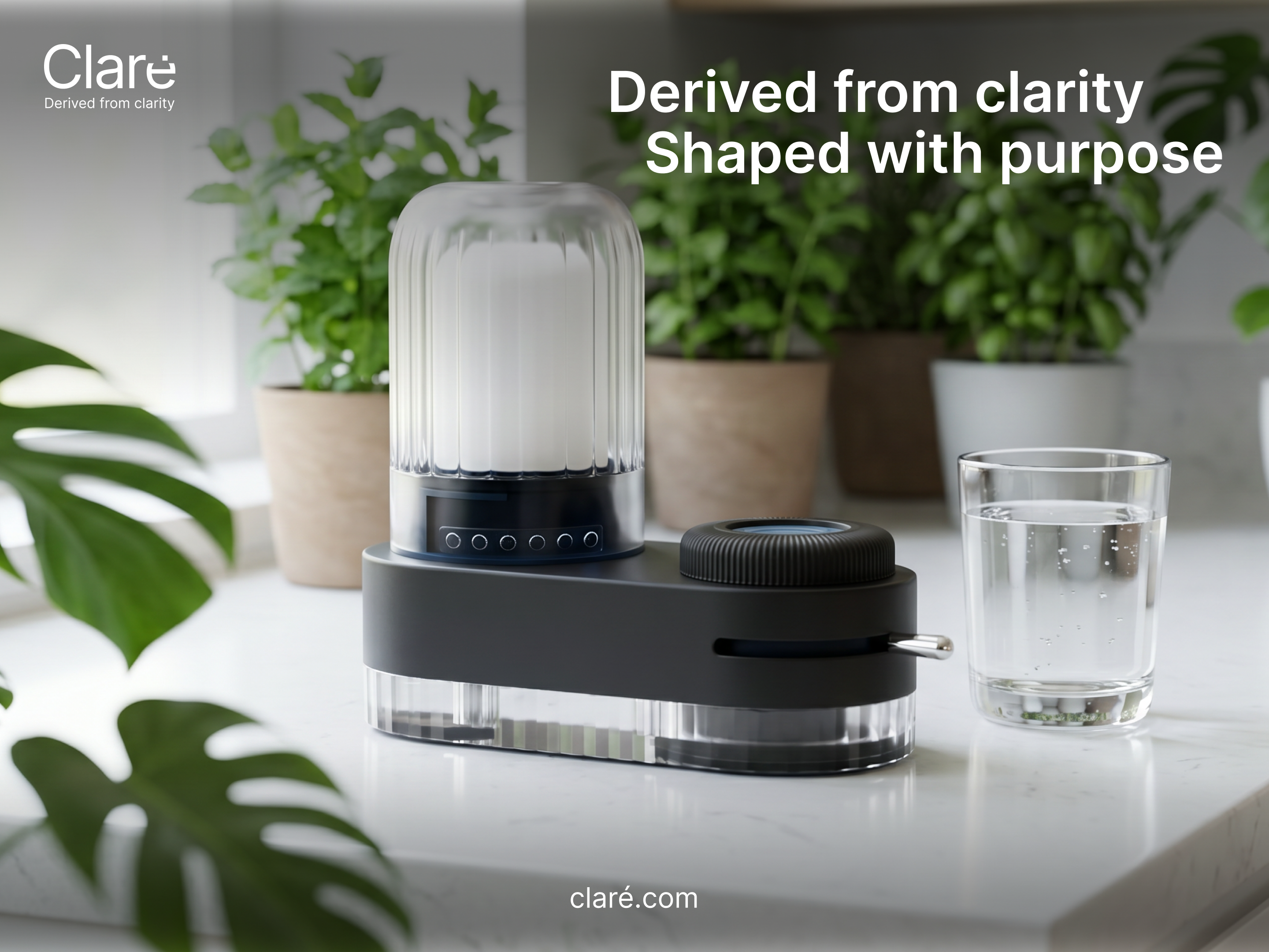 Claré - Derived with clarity 3d 3d modeling 3d render 3d visualization ai arnold render branding glass material graphic design industrial design kitchen design lighting logo lookdev product design product render product visualization