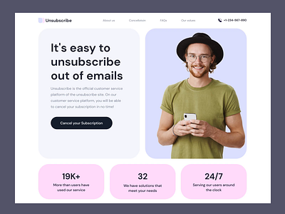 Landing page for unsubscribe service animation design lan ui ux