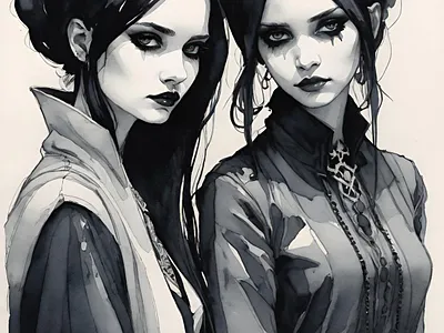 Noir Reflections girls goth gothic illustration modern monochrome moody noir watercolor