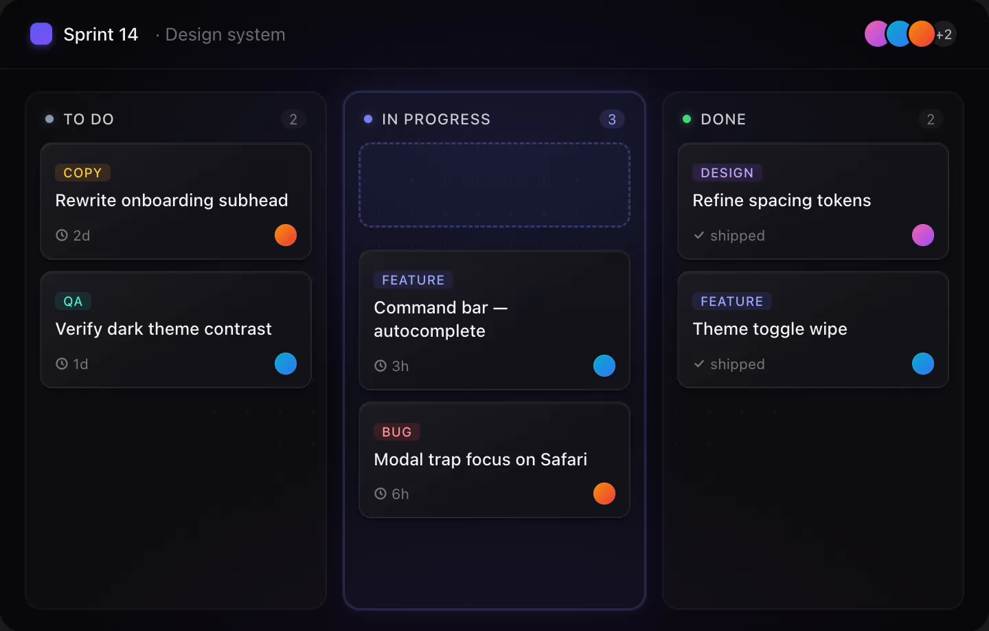 Kanban: drag, lift, drop