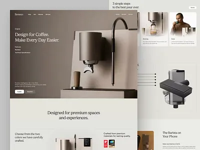 Brewen — Coffee Machine Landing Page coffee coffee machine shop coffee maker coffee shop e commerce landing page ecommerce landing espresso framer landing page machine motion graphics online store product design product presentation product showcase shopify ui web design webflow website