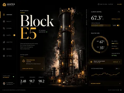 Industrial Plant Monitoring Dashboard UI admin panel analytics b2b complex ui dark mode dark theme dashboard dashboard design data visualization energy industrial interface layout manufacturing monitoring scada typography ui ux web design