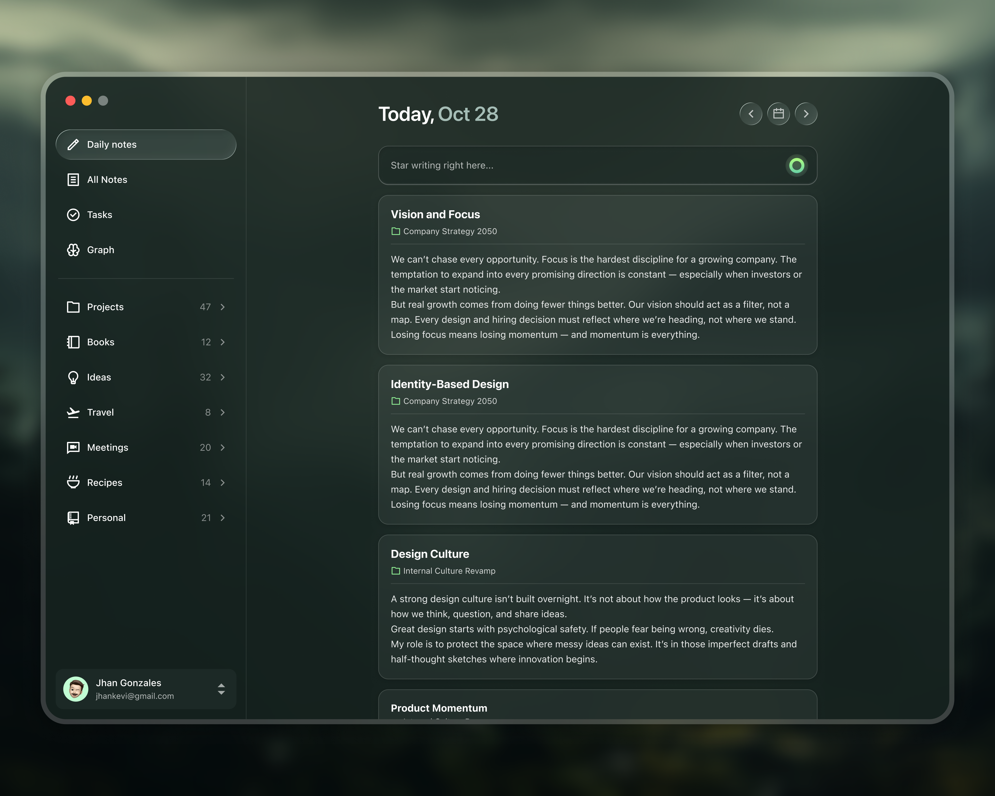 macOS Notes App UI