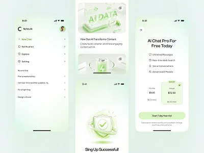 AI Chat App Dashboard & Subscription UI ai assistant app ai dashboard ui ai product design ai tools interface app navigation ui app onboarding flow chat app ui chatbot app clean ui design design system mobile freemium ui mobile app ux mobile dashboard modern mobile design product ui design saas mobile app sidebar mobile ui ui kit inspiration ux ui inspiration