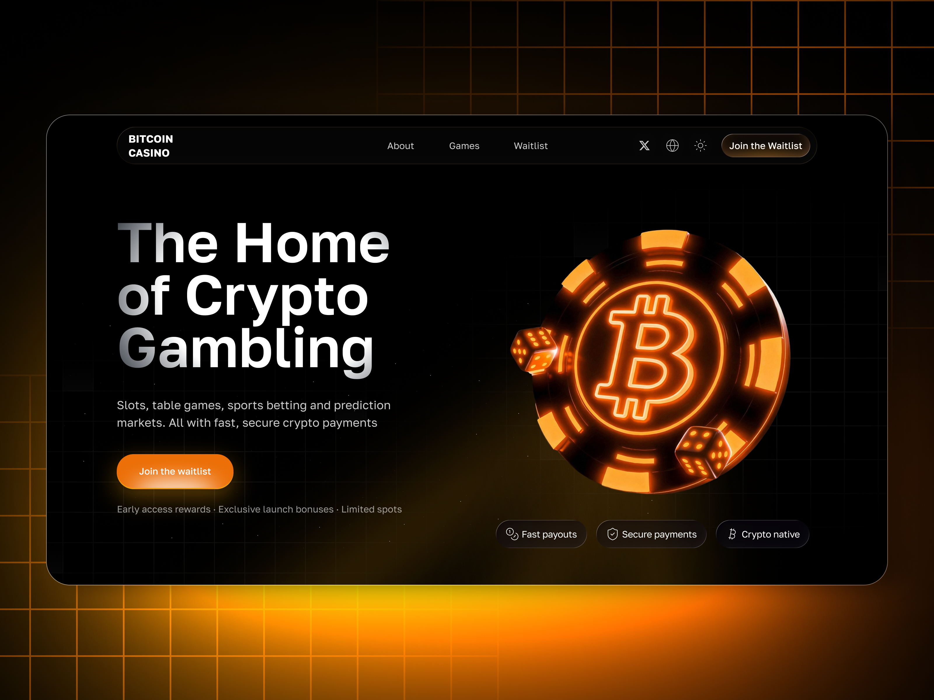 Bitcoin Casino — Crypto Gambling Platform Landing Page