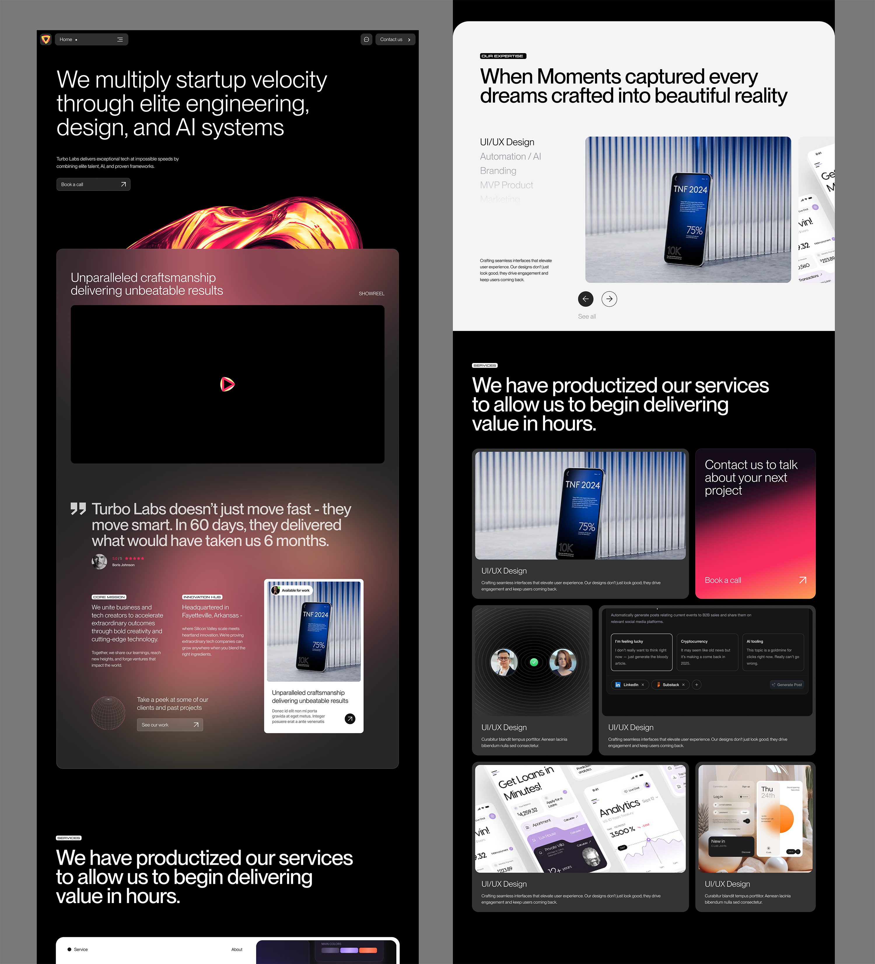 Website for AI Development & Design Studio ai tech website deeptech website design developer led design sleek tech website ui website