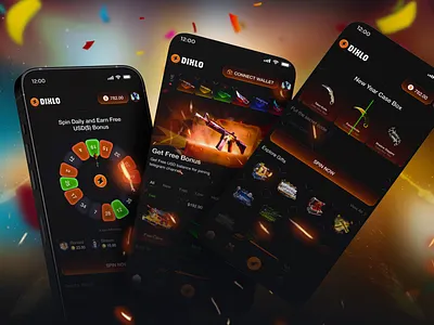 Gaming Rewards App UI app design casino app casino ui crypto app game app gamification gaming ui mobile ui neon ui reward system spin wheel ui ux