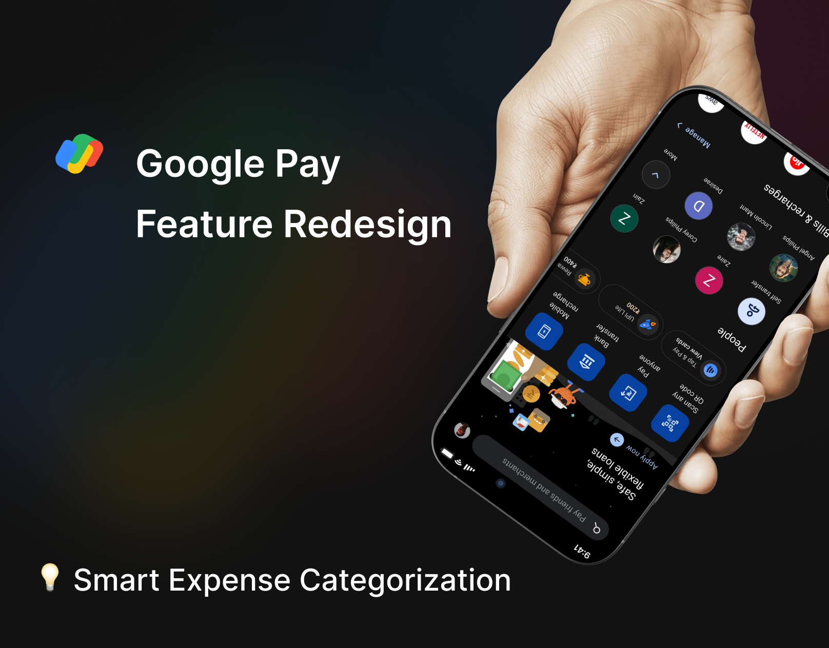Smart Expense Categorization — Google Pay UX Redesign 2026 app app redesign branding case study design expense tracking figma fintech google pay graphic design interaction design product design redesign typography ui user interface user research ux