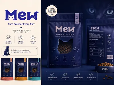 Mew | Cat Food Branding & Packaging branding cat food cat food branding cat food logo branding cat food packaging food packaging logo logodesign logomaker logos modernlogo packaging packaging design pet food pet food branding pet food packaging