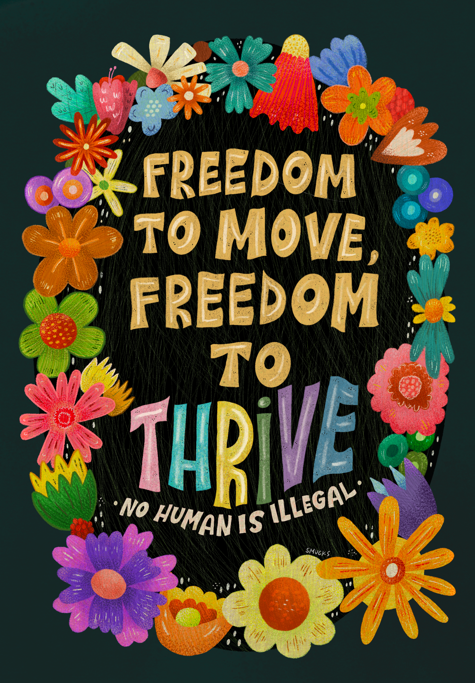 "no human is illegal" art digital illustration lettering procreate type