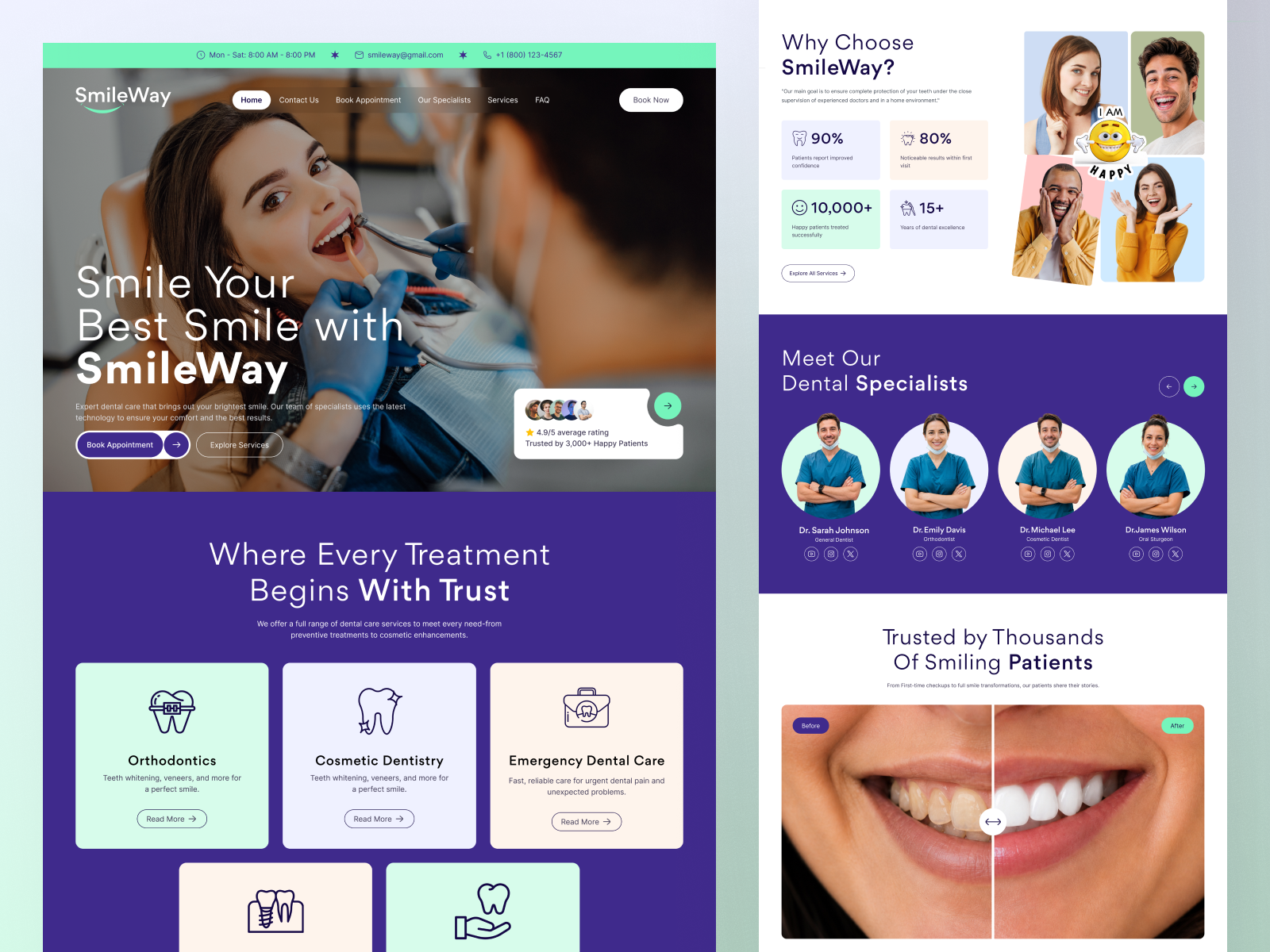 SmileWay Dental Care Landing Page Design appointmentbooking dentalcare dentalclinic dentallandingpage dentalwebsite dentistwebsite figmadesign healthcaredesign healthcareu landingpagedesign medicalwebsite modernwebsite smileway uiuxdesign webdesign