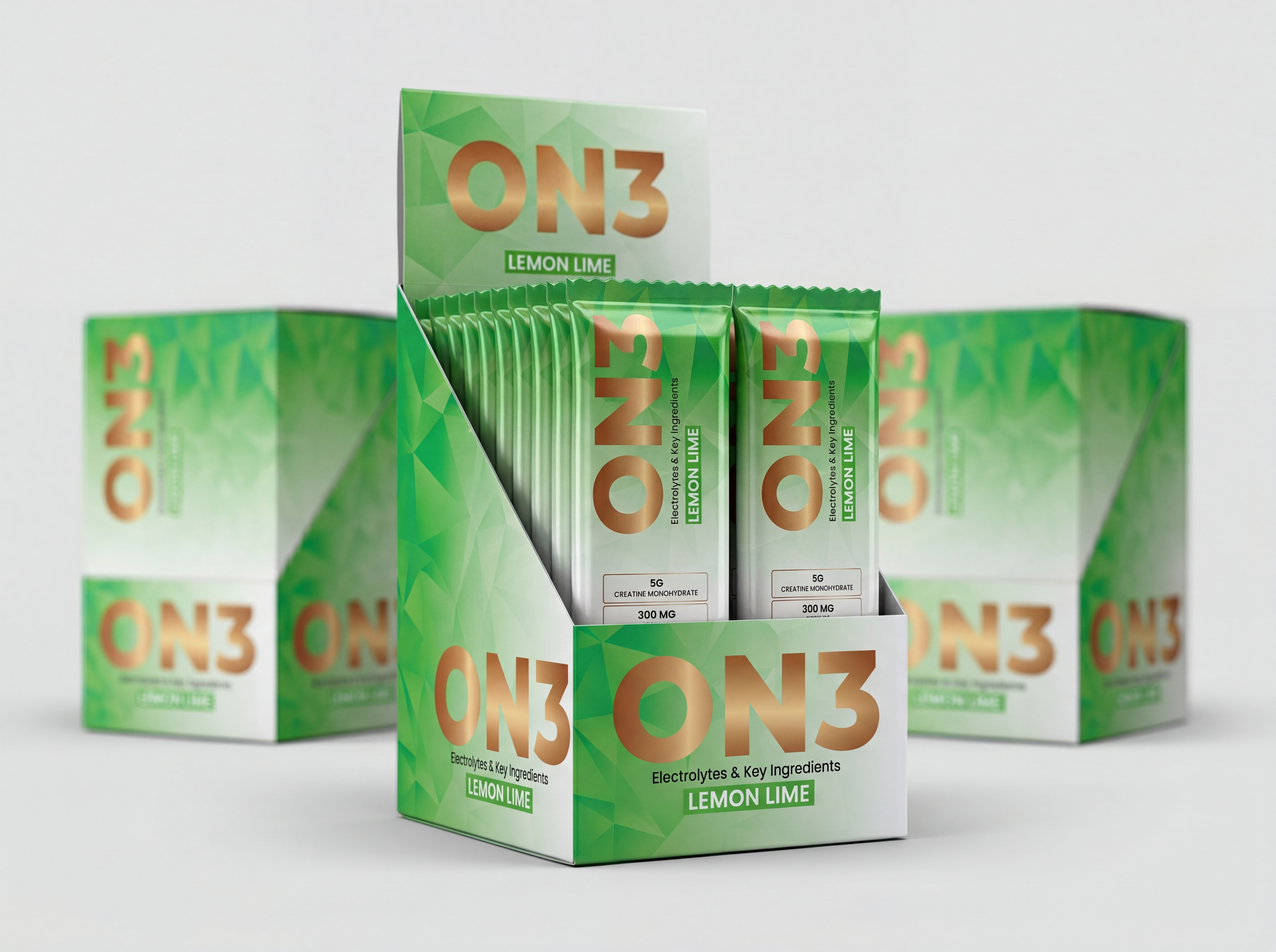 ON3 Electrolyte Stick Packaging Design | Energy Supplement branding electrolyte energy drink fitness branding gym branding health product label design modern design packaging design packaging mockup product design product mockup sports nutrition stick packaging supplement packaging
