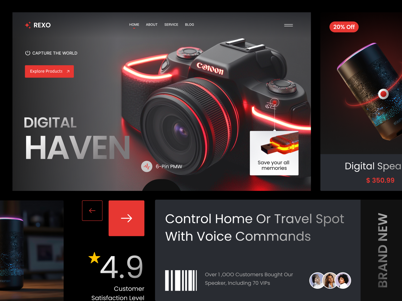 Rexo — Digital Product Website camera design digital product landing page photography product trends ui ux web website